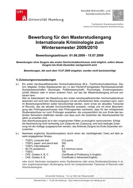 Bewerbung fÃ¼r den Masterstudiengang Internationale Kriminologie ...