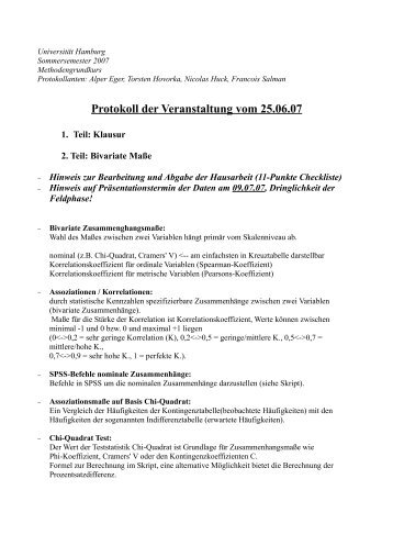 Protokoll der Veranstaltung vom 25.06.07 - UniversitÃ¤t Hamburg