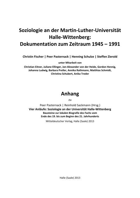 Anhang "Dokumentation zum Zeitraum 1945 â 1991 - Peer Pasternack