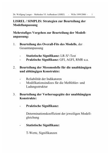 LISREL / SIMPLIS: Strategien zur Beurteilung der Modellanpassung ...