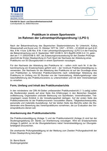 Praktikum in einem Sportverein im Rahmen der ... - FakultÃ¤t fÃ¼r Sport