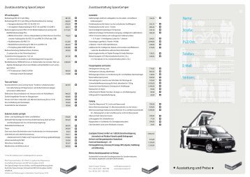 Ausstattung und Preise Name: Notizen: Straße ... - Space Camper