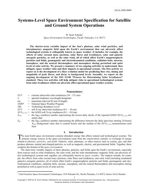 Systems-Level Space Environment Specification for Satellite and ...