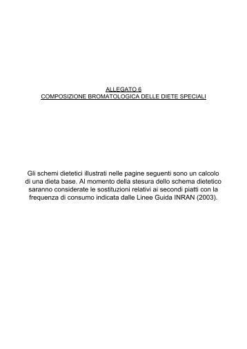 Gli schemi dietetici illustrati nelle pagine seguenti sono un calcolo di ...