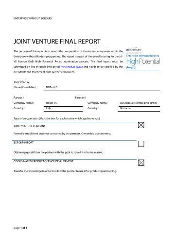 JOINT VENTURE FINAL REPORT - ja-ye europe