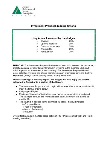 Investment Proposal Judging Criteria Key Areas ... - ja-ye europe