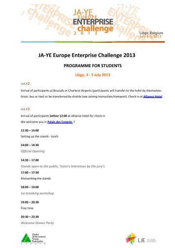 JA-YE Europe Enterprise Challenge 2013 PROGRAMME FOR ...