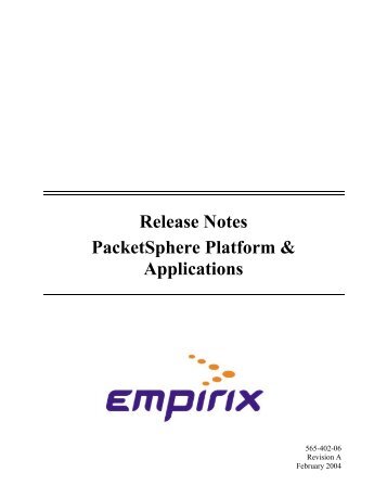 Release Notes PacketSphere Platform & Applications