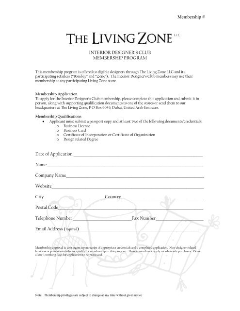 Interior Designer S Club Application Form The Living Zone