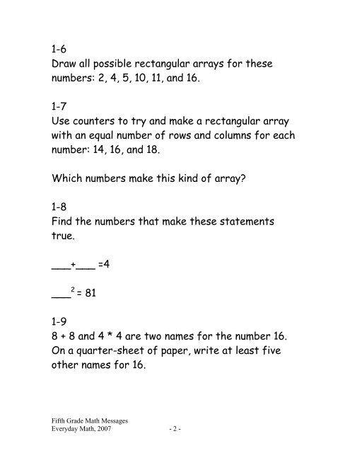 Fifth Grade Math Messages - Everyday School Supply