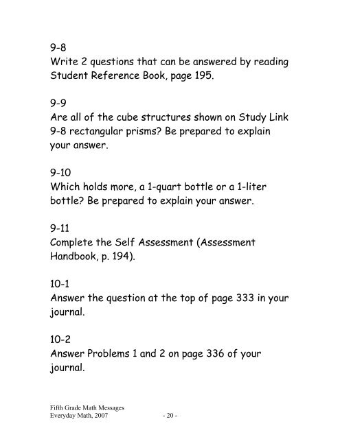 Fifth Grade Math Messages - Everyday School Supply