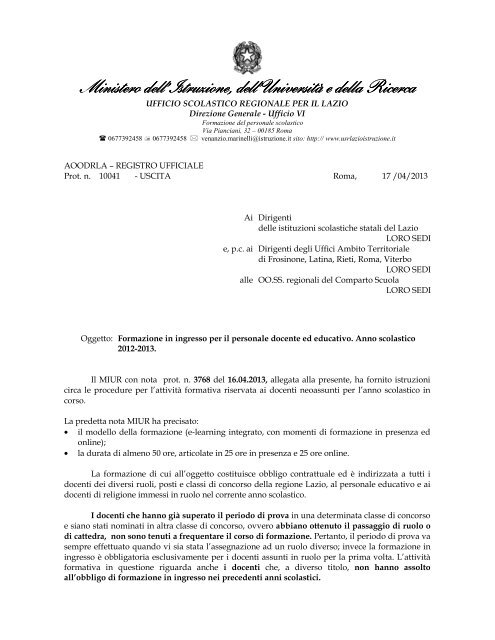 nota USR Lazio - Ufficio XI – Ambito Territoriale Provinciale di ...