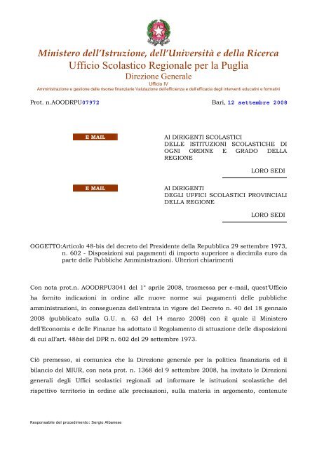 Chiarimenti - Ufficio Scolastico Regionale per la Puglia - Miur