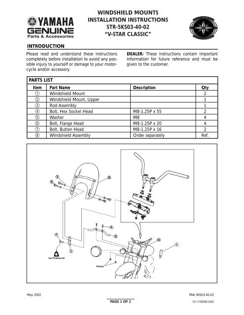windshield mounts installation instructions str-5ks03-40-02 â€œv-star ...