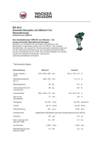 BS 50-2 Zweitakt-Stampfer mit 280mm/11in Stampfeinsatz