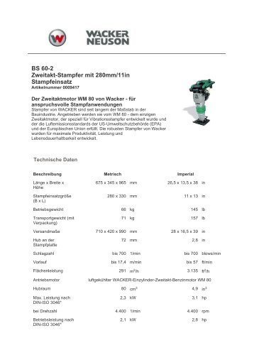 BS 60-2 Zweitakt-Stampfer mit 280mm/11in Stampfeinsatz