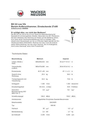 BH 24 Low Vib Benzin-Aufbruchhammer, Einsteckende 27x80