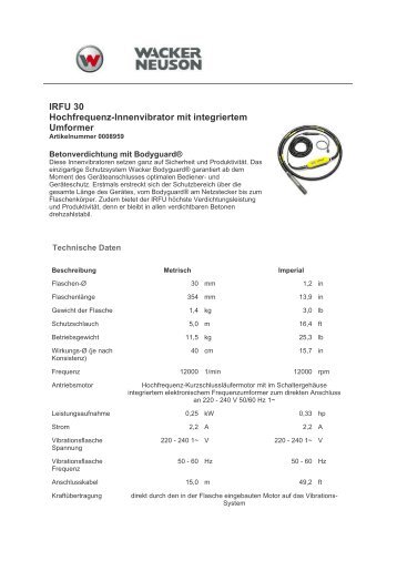 IRFU 30 Hochfrequenz-Innenvibrator mit integriertem Umformer