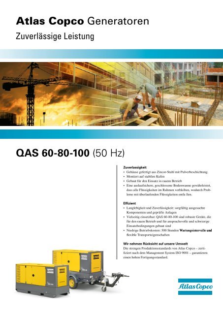 QAS 60-80-100 (50 Hz) Atlas Copco Generatoren