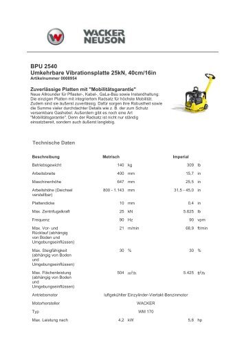 BPU 2540 Umkehrbare Vibrationsplatte 25kN, 40cm/16in
