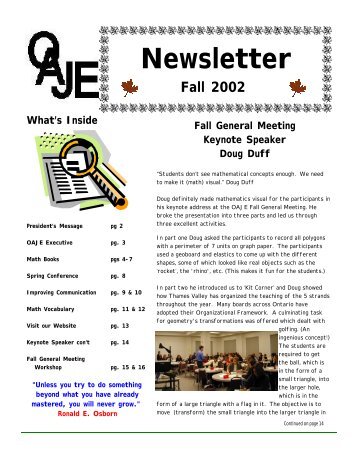 Autumn 2002 Newsletter - Ontario Association of Junior Educators