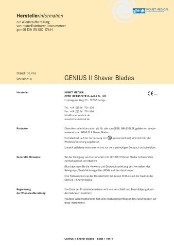 GENIUS II Shaver Blades - Komet Medical
