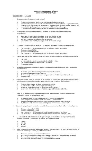 cuestionario examen teórico licencias profesionales - Todo Transito