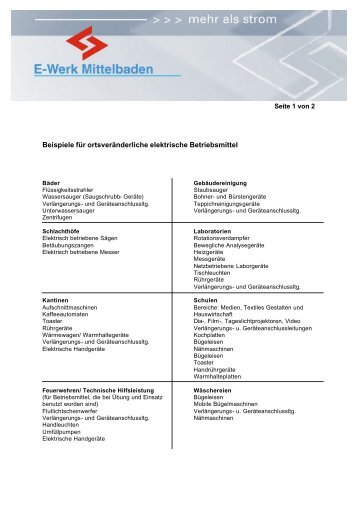 Beispiele für ortsveränderliche elektrische ... - E-Werk Mittelbaden AG