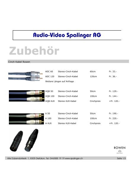 ZubehÃ¶r - Audio-Video Spalinger AG