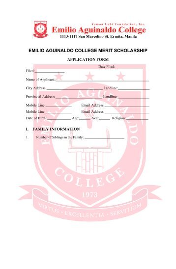 EAC Merit Scholarship - Emilio Aguinaldo College