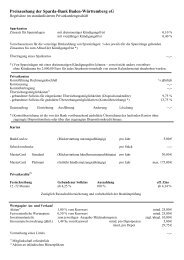 Preisaushang der Sparda-Bank Baden-WÃ¼rttemberg eG