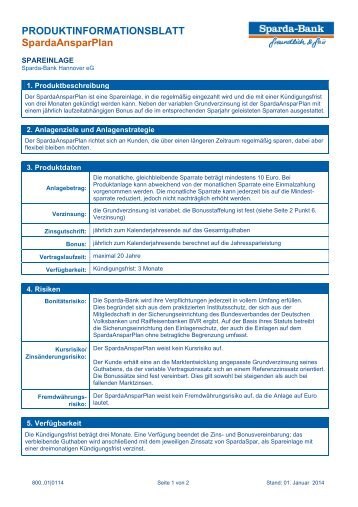 PRODUKTINFORMATIONSBLATT SpardaAnsparPlan