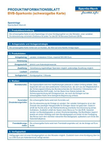 Produktinformationsblatt BVB-Sparkonto - Sparda-Bank West eG