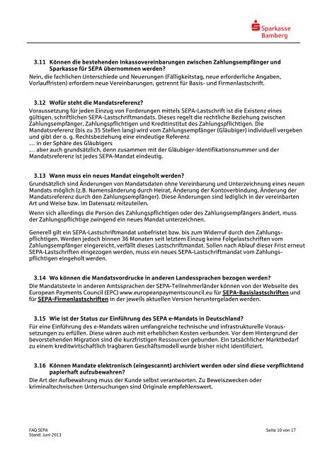 FAQ zu SEPA - Sparkasse Bamberg