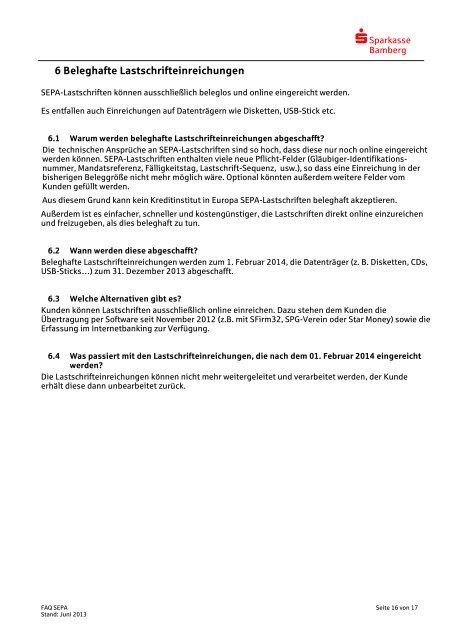 FAQ zu SEPA - Sparkasse Bamberg