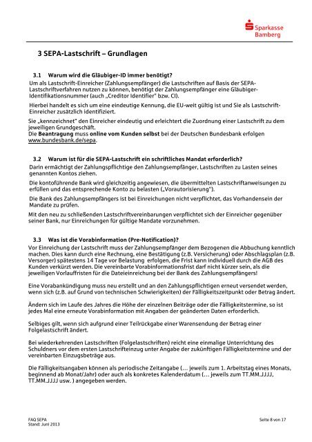 FAQ zu SEPA - Sparkasse Bamberg