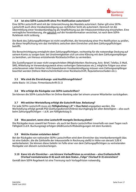 FAQ zu SEPA - Sparkasse Bamberg