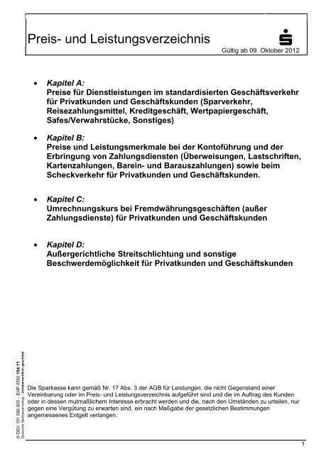 Preis- und Leistungsverzeichnis ab 09.10.2012 - Sparkasse ...