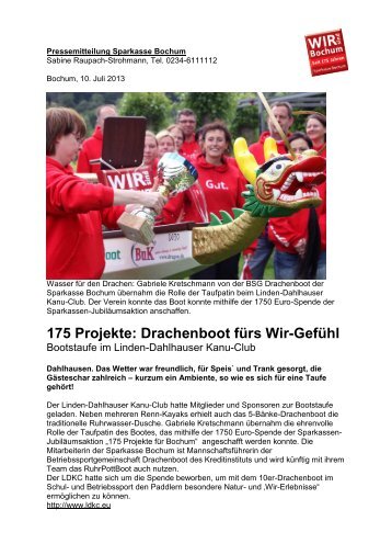 175 Projekte: Drachenboot fÃ¼rs Wir-GefÃ¼hl - Sparkasse Bochum
