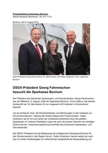 PM Besuch DSGV-PrÃ¤sident - Sparkasse Bochum