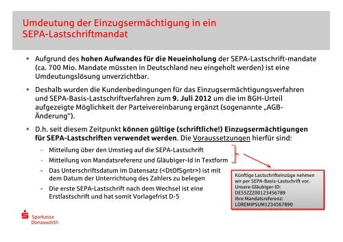 SEPA: Übergang auf die neuen Verfahren - Sparkasse Donauwörth