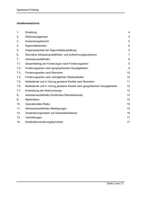 Offenlegungsbericht für das Jahr 2012 - Sparkasse Freising