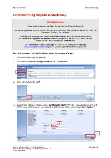 Ersteinrichtung chipTAN in StarMoney - Sparkasse Fürth