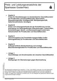 Preis- und Leistungsverzeichnis der Sparkasse Goslar/Harz