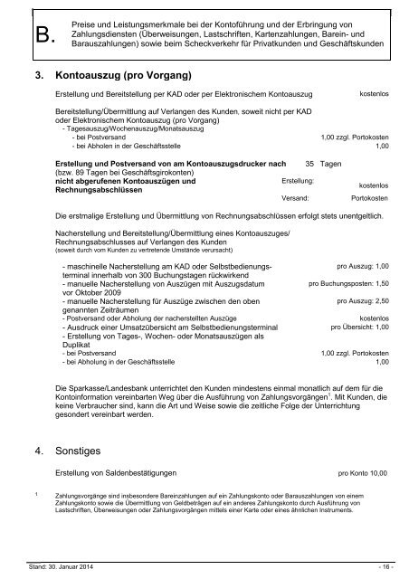 Preis- und Leistungsverzeichnis der Sparkasse Goslar/Harz