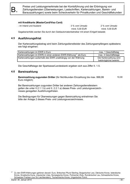 Preis- und Leistungsverzeichnis der Sparkasse Goslar/Harz