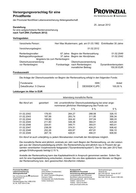 PrivatRente nach Tarif ZRK