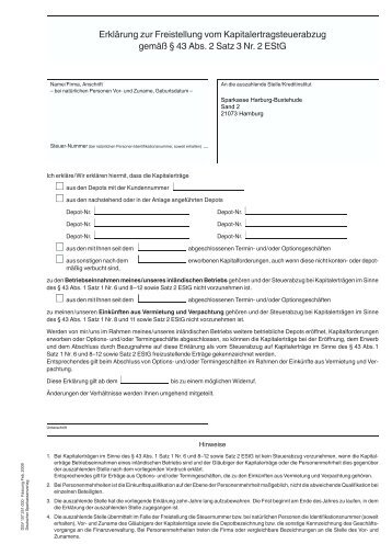 Formular zur Freistellung - Sparkasse Harburg-Buxtehude