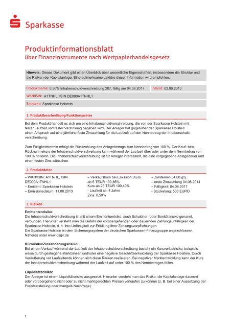 Produktinformationsblatt - Sparkasse Holstein