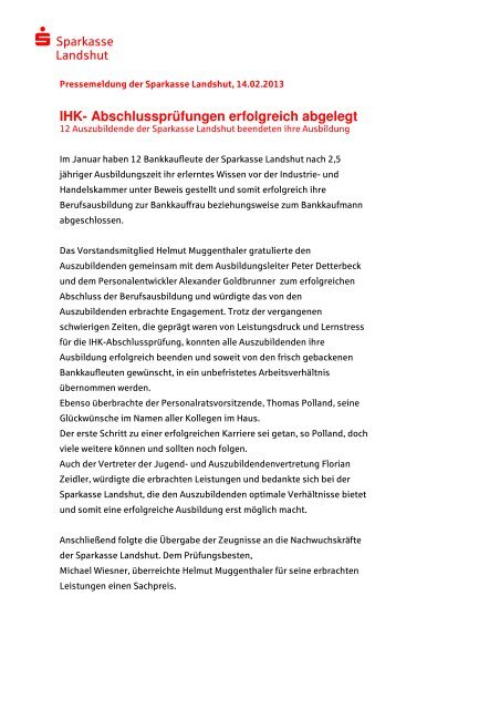 Ihk Abschlussprufungen Erfolgreich Abgelegt Sparkasse Landshut